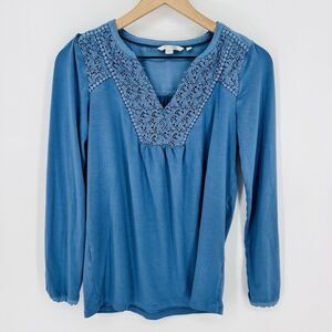 Boden Velma Blue Eyelet Lace Detail Blouse Size 4